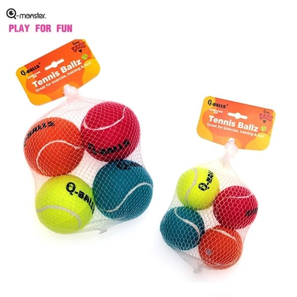 Q-MONSTER Hundespielzeug-Set, dickwandige, quietschende Kaubälle aus Naturkautschuk für Hunde, Tennis, interaktives Hüpftraining, 4er-Pack 220423