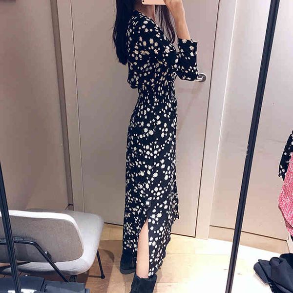 

style chiffon floral dress with long sleeves, Black;gray