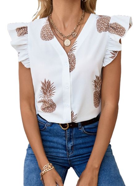 

pineapple print ruffle detail b4mb#, White