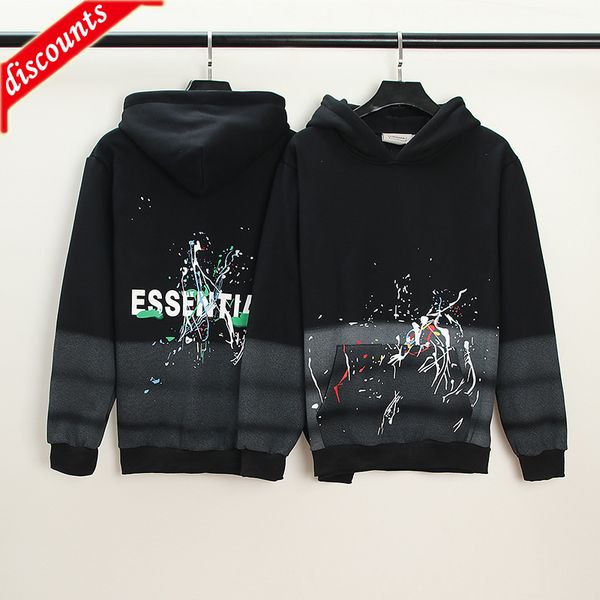 

men's brand fashion trend sweater wholesale essentials paint flower used hoodie loose coat, Black