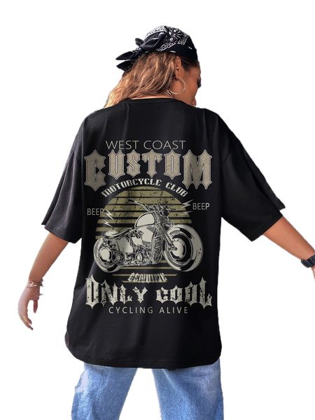 

motorcycle & letter graphic drop shoulder tee b7rq#, White