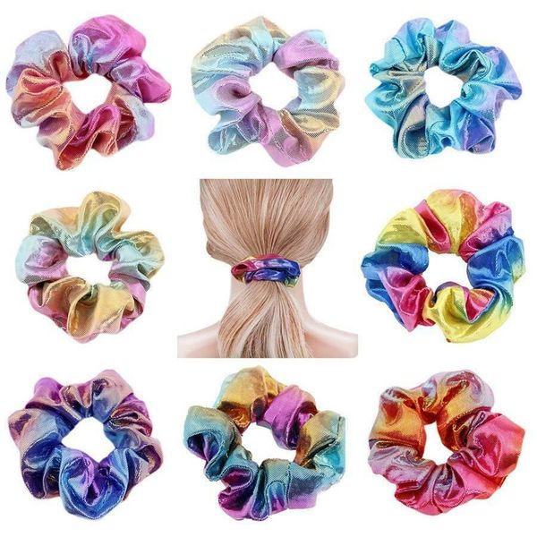 

4/8pcs women shiny metallic hair scrunchies ponytail holder elastic ties bands