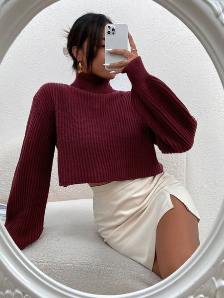 

turtleneck ribbed knit drop shoulder sweater z6ij#, White;black