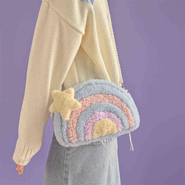 

rainbow purses and handbags for women plush shopper acrylic chain cloud pendant girls pearl wallets shoulder crossbody bags 220511