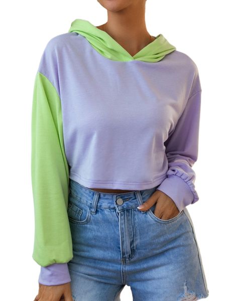 

colorblock drop shoulder hoodie 77lg#, Black