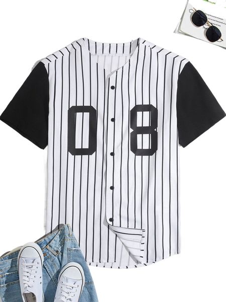 

men letter & striped shirt a615#, White;black