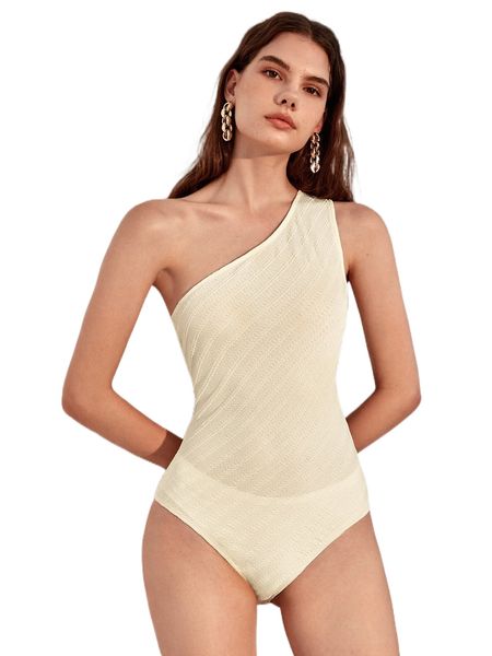 

one shoulder slim fit bodysuit 89st#, White