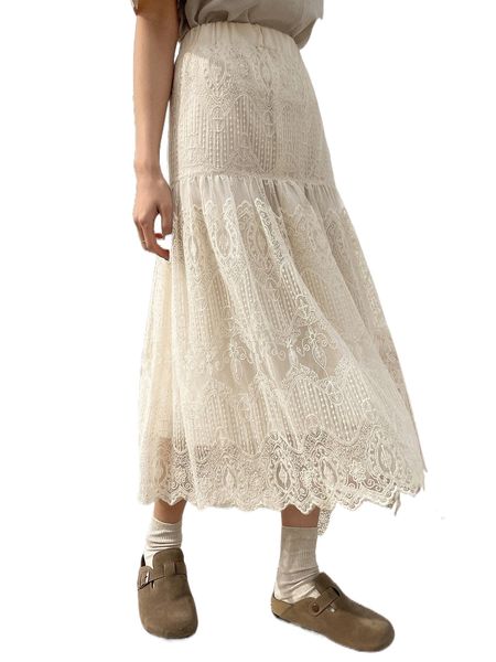 

dazy scallop trim mesh skirt h9ne#, Black