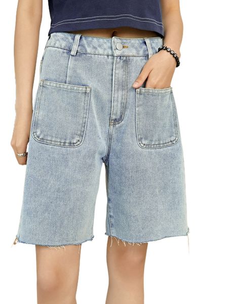 

dazy dual pocket raw hem denim shorts r1te#, White;black