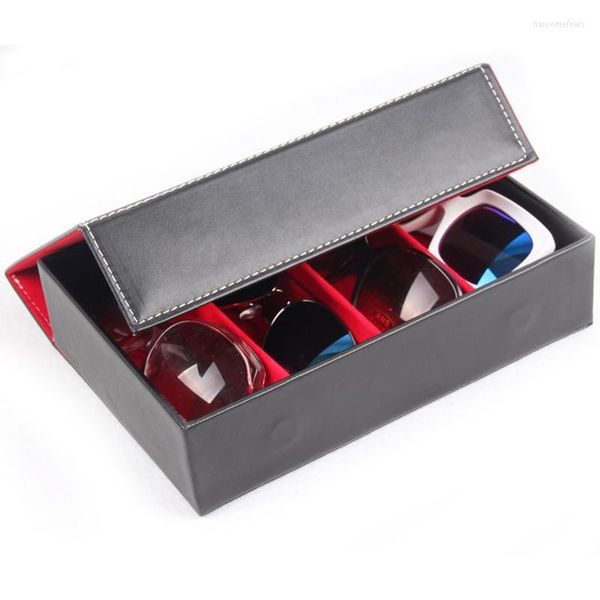 Caixas de armazenamento caixas 4 óculos de grade Organizador de óculos de sol portátil Acessórios de qualidade de couro pu PU Relógios de valor display
