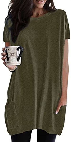 

& tees women's summer casual shirt short sleeve tunic with pocket, White