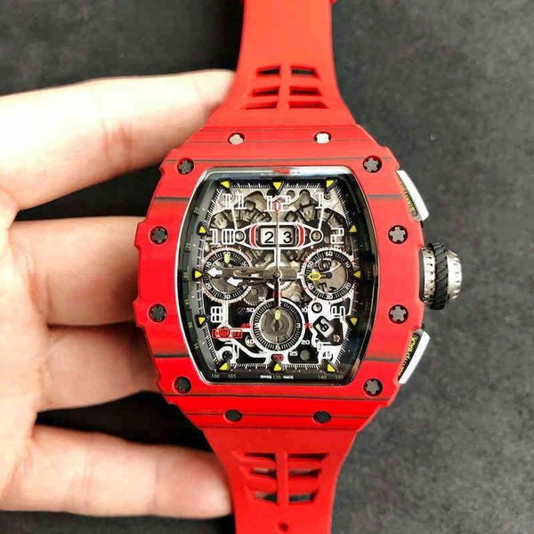 Professionelle Uhr Datum Richa Milles Barrel Rm11-03 Automatische mechanische Uhr Personalisierte Kohlefaser Red Devil Multifunktionale Herren