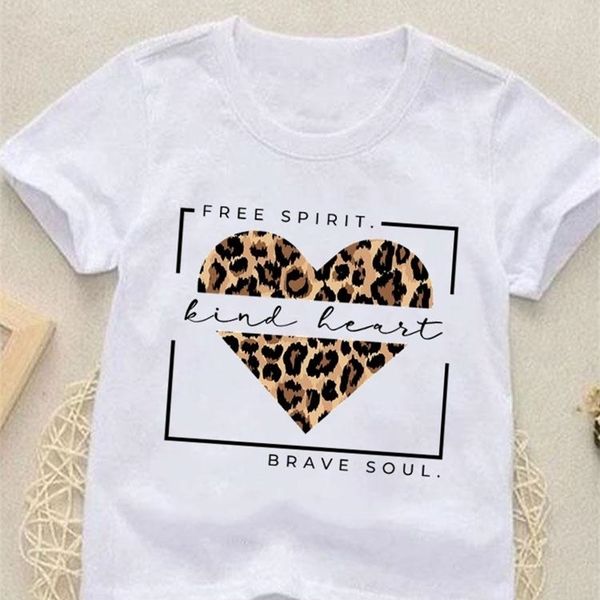 

leopard love heart cute kids tees short sleeve fashion oneck girls boys summer cartoon outfits tshirts children clothes 220714, Blue