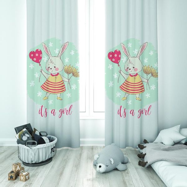 Vorhang-Vorhänge, süßes Herz-Ballon-Baby-Mädchen-Kinderzimmer, spezielles Design, Baldachin, Haken, Knopf, Verdunkelung, eifersüchtiges Fenster, Schlafzimmer