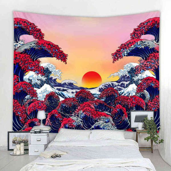 Sonnengott Wandteppich, psychedelisches Mandala, Wandbehang, elegant, Boho-Hippie-Wandteppich, nordische Heimdekoration, J220804