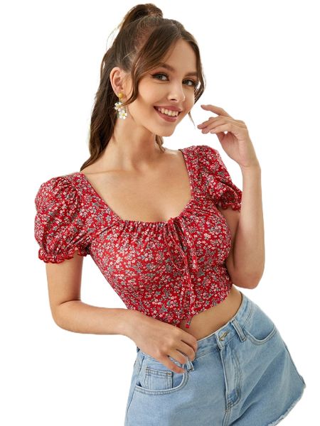 

ditsy floral tie front w6ye#, White