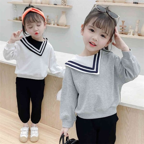 

toddler girls sport clothes patchwork suit for girls casual style girl set spring autumn tracksuit kids 210412, White