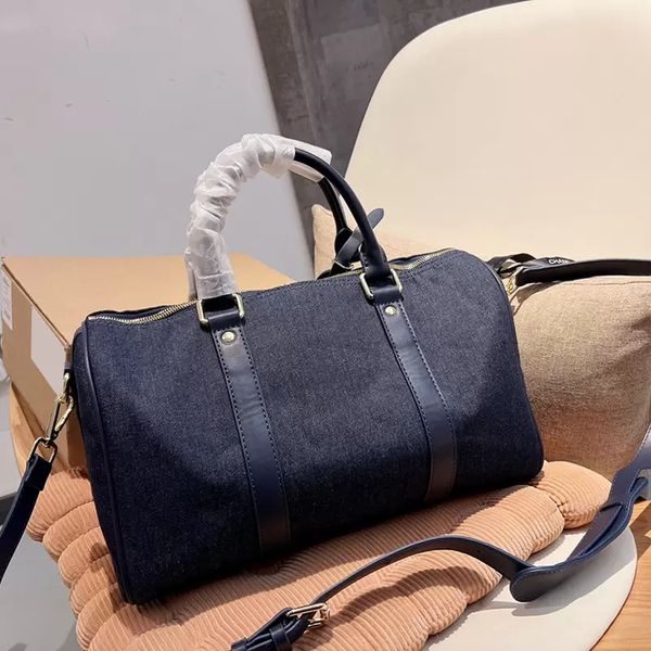 

denim pillow handle totes duffel bags detachable strap crossbody shoulder travel holiday large capacity luggage luxury designer mens womens