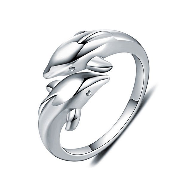 

925 silver dolphin band rings open female small animal romantic lover korean student cute tail