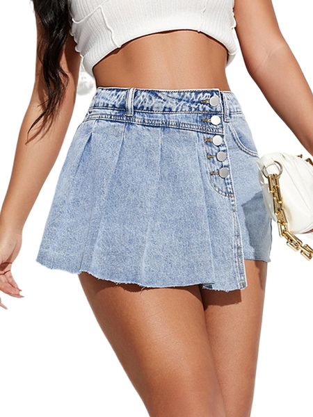 

fold pleated raw cut wrap denim skort x8qy#, White;black