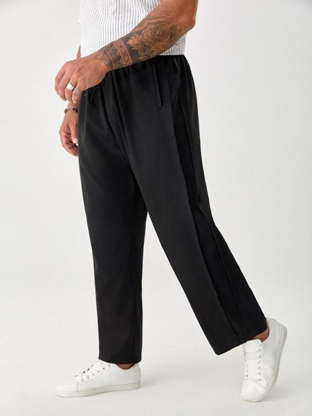 

extended sizes men solid slant pocket pants i1zb#, Black