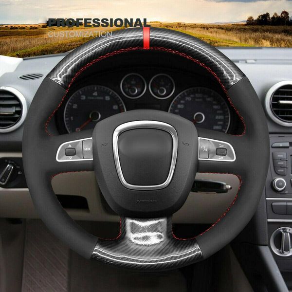 

durable carbon fiber pu leather car steering wheel cover for audi a3 a4 a5 a8 q7