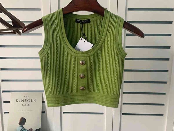 

women's t-shirt spring summer balman cotton suspender navel vest silver button sleeveless knitted t-shirt for women 9xj2, White