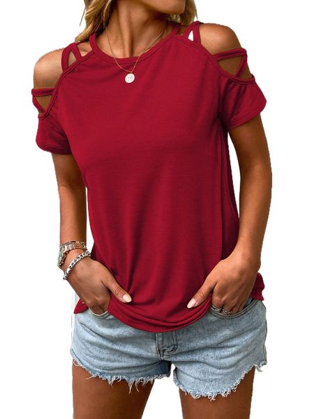 

crisscross cold shoulder tee w1m4#, White