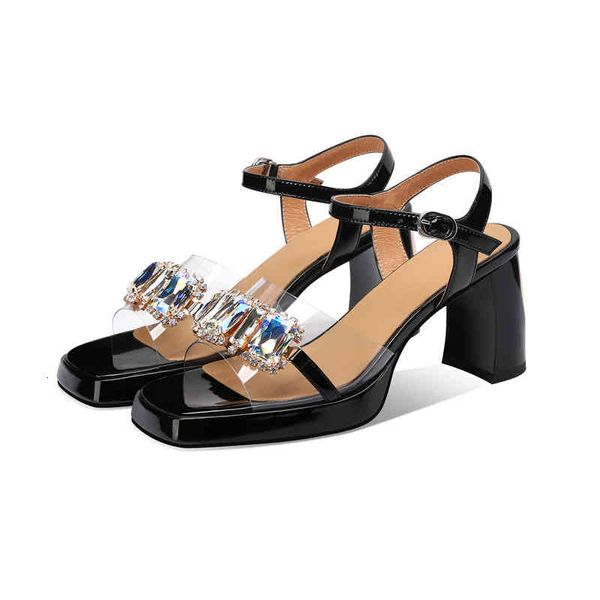 

sandals summer women's shoes square head thick heels open toe sequins snap water platform sandals women uir5, Black