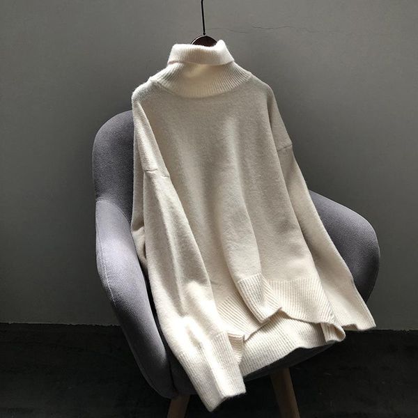 

women's sweaters lenmemsen loose turtleneck knitted sweater women 2022 winter fashion simple solid pullovers female casual basic jumper, White;black