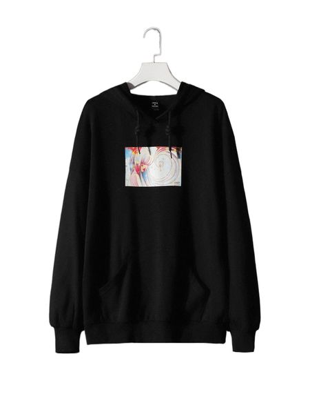 

x mako fufu round neck figure graphic pullover z0sm#, Black
