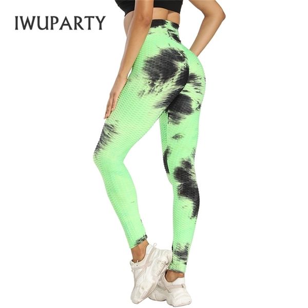 

iwuparty tie and dye jacquard jogging yoga legging anti cellulite push up gym sport tights women booty scrunch butt fitness 201014, Black