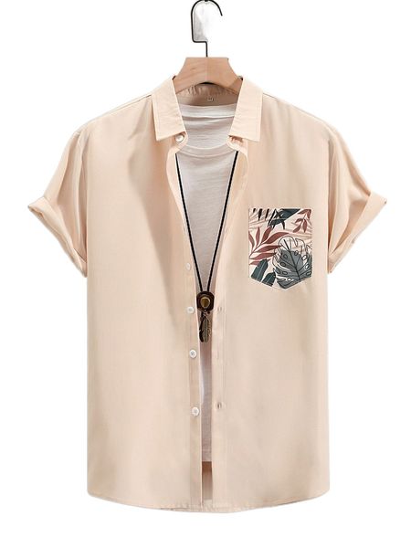 

romwe guys leaf graphic pocket button front shirt without tee z5te#, White;black