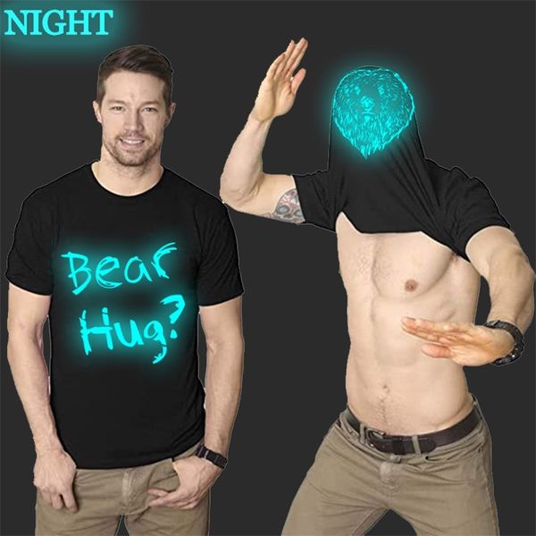 

luminous mens tshirts disguise flip black tshirt summer novelty english doublesided letter print kawaii bear tees camisetas 220608, White;black