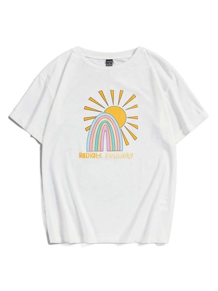 

x emily j letter & sun print tee e3ip#, White