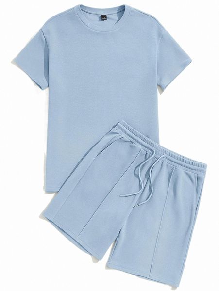 

men solid & seam front track shorts set v9j1#, Gray