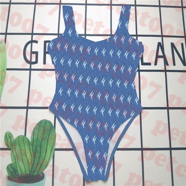 

full letter print swimwear womens bikini textile blue one piece swimsuit for female backless ladies bathing suit