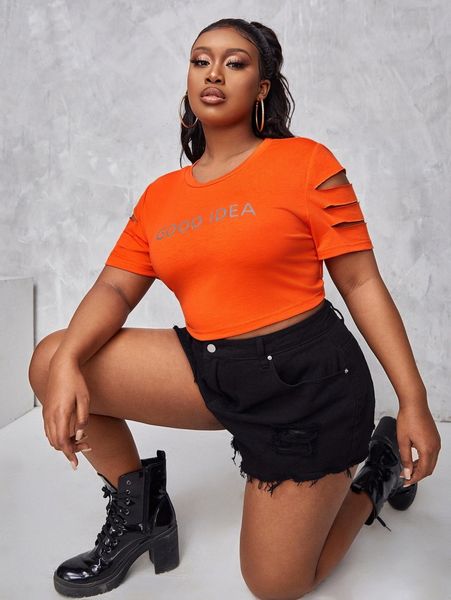 

sxy plus letter graphic cut out tee d7w2#, Black