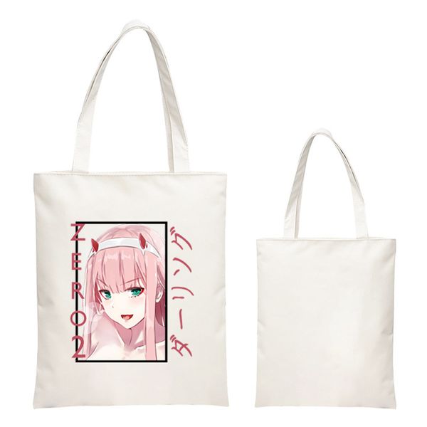 

darling in the franxx shopper bag anime cosplay zero two cute sweet print canvas handbag casual women girl shoulderbag 2021