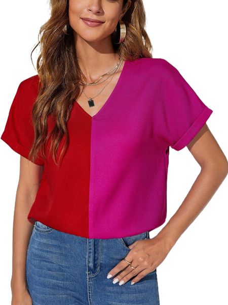 

batwing sleeve two tone blouse z4jz#, White