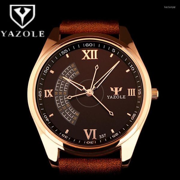 Avanços de pulso Men Business Watch 2022 Stylish Yazole Top Brand Quartz Clock Leather Watch Band Rose Gold Dial Montre HommewristWatches Hect22