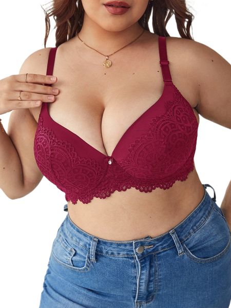 

plus contrast lace push up bra z6sy#, Black;white