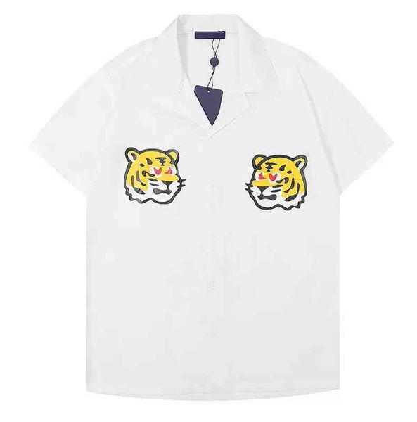 

2022 luxury digner t shirt men's fashion tiger letter v silk bowling casual men slim fit short, White;black