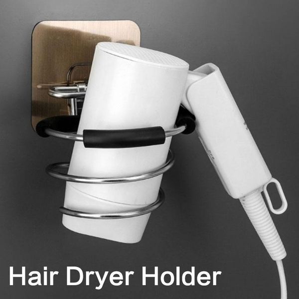 Kancalar Raylar Yapıştırıcı Duvara Monte Saç Kurutucu Tutucu Blower Organizatör Çivi Ücretsiz Sondaj Paslanmaz Çelik Spiral Stand Banyo Accessori