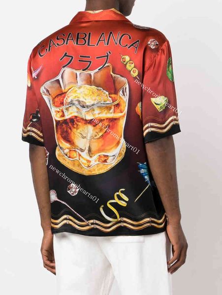 

casablanc club sunset men printed short sleeve shirt women designer silk shirts polos shorts sets, White;black