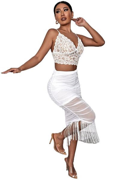 

sxy fringe hem mesh overlay skirt n9wc#, Black