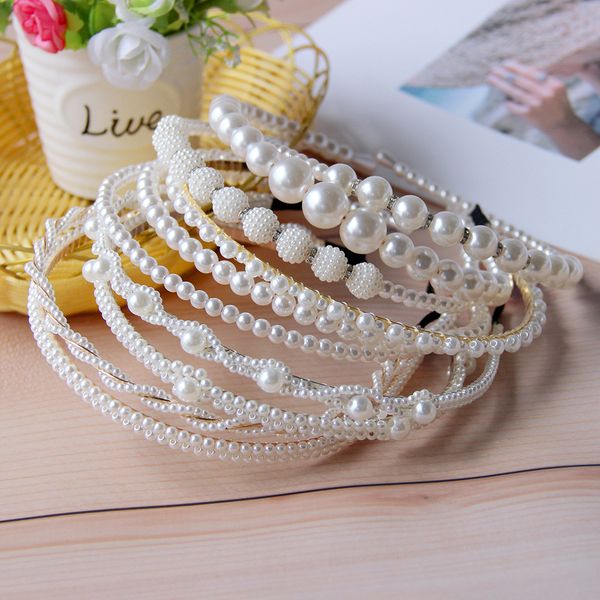 

9 styles fashion pearl headband for women girl hair hoop female mesh hair band korean fairy hairpin simple temperament princess head hoops, Silver