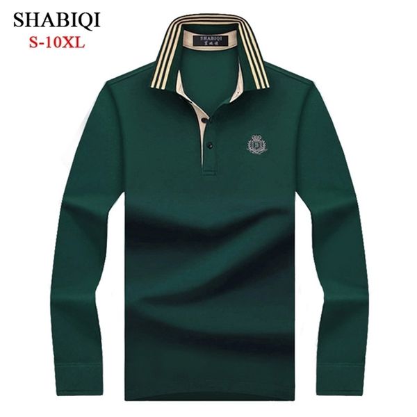 

autumn men classic polo shirt men's business casual cotton male tees long sleeve turn-down collar polo shirt plus size 220402, White;black