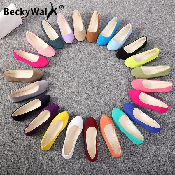 

slip on women flats shoes candy color pointed toe female loafers large size shoes woman spring flock ladies ballet flats wsh2214 220507, Black