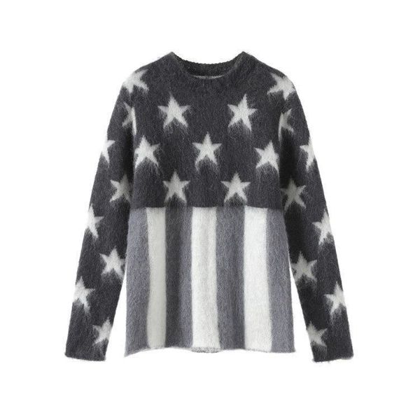 

2022 fashion sweater women slim fit o-neck cardigans clothing striped mohair wool jumper top, White;black